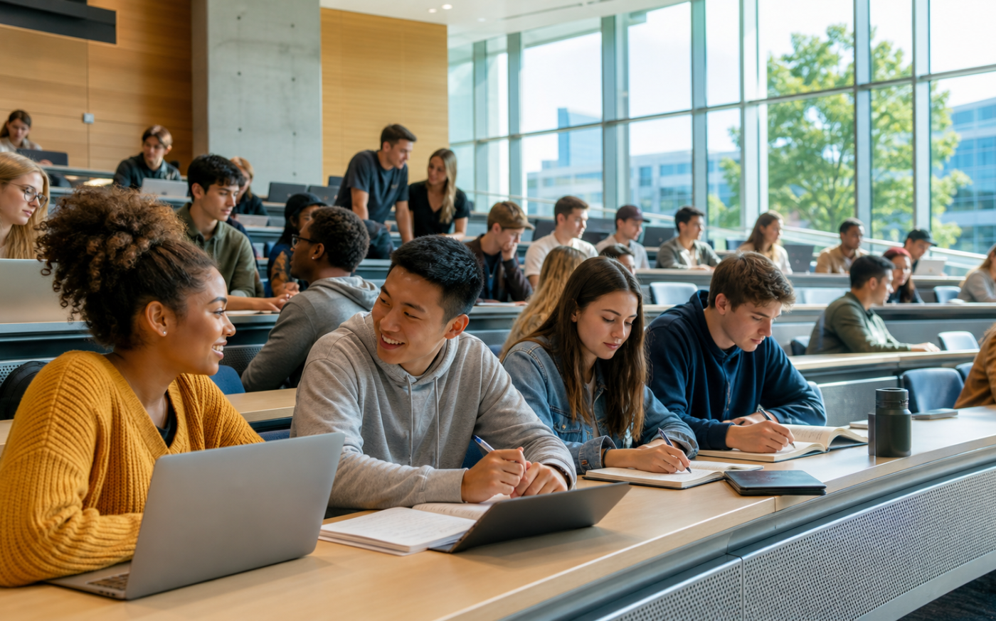 College students in modern university lecture hall require understanding your college savings options and how they fit your complete financial picture.