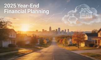 A calm sunrise over city and suburb, symbolizing 2025 year-end financial planning and a clear path toward stronger finances in 2026.