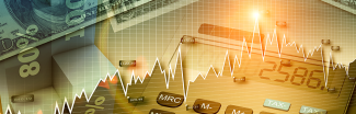 graphic image of calculator overlaid with money and stock graph