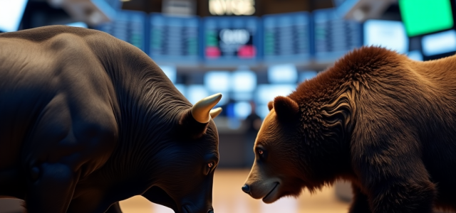 bull and bear facing off in New York Stock Exchange