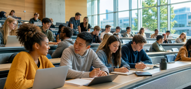 College students in modern university lecture hall require understanding your college savings options and how they fit your complete financial picture.